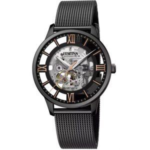 OROLOGIO FESTINA UOMO SKELETON NERO BRACCIALE IN ACCIAIO