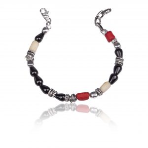 Bracciale uomo con pietre antracite e rosso veneziano argento Giacomo Burroni
