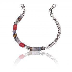 bracciale uomo con pietre rosso veneziano, ardesia e testa di moro argento Giacomo Burroni