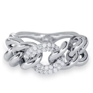 Anello donna catena in argento 925 rodiato con zirconi Artlinea