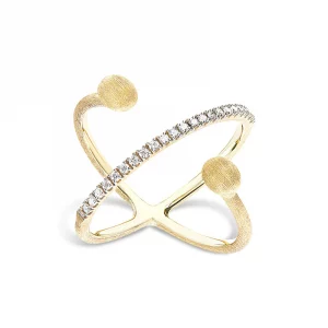 Anello donna ad incrocio “DANCING ÉLITE” con boules incise a mano in oro, diamanti Nanis