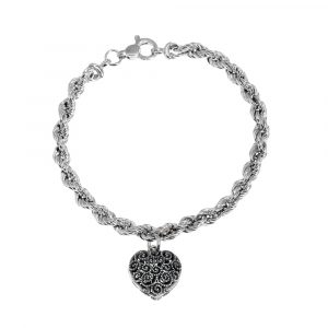Bracciale donna argento corda piccola con Cuore traforato Suali
