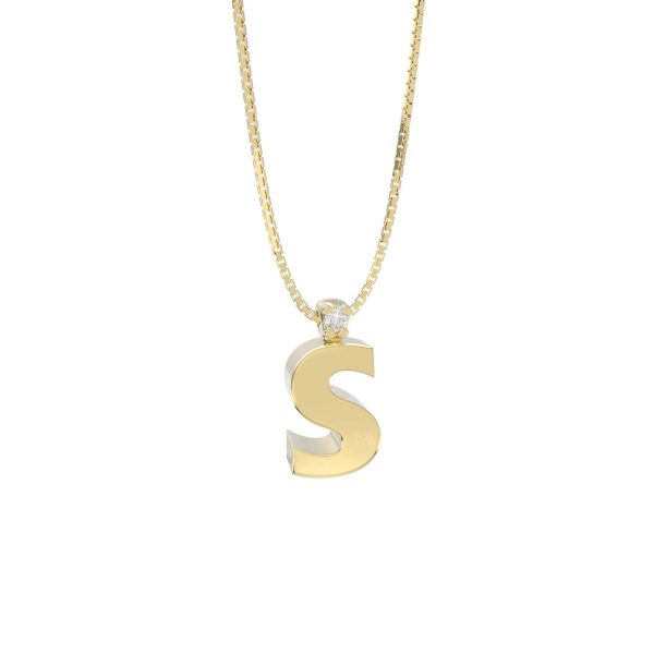 Collana donna in oro giallo 18kt, con iniziale " S " in oro e diamante Artlinea