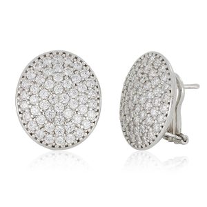 Orecchini ovale in argento 925 rodiato con pavé di zirconi Artlinea