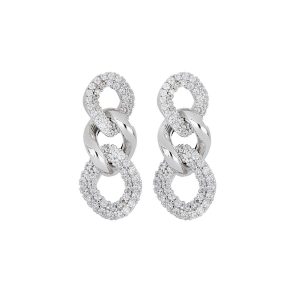 Orecchini donna catena in argento 925 rodiato con pavé di zirconi Artlinea