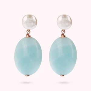 Orecchini Pendenti con Pietre Naturali e Perle Bianche d'Acqua Dolce Bronzallure