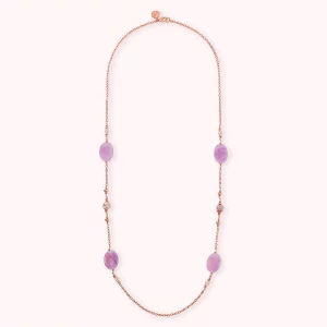 Collana donna catena rolo con Quarzite Viola e Perle d'Acqua Dolce Multicolore Bronzallure