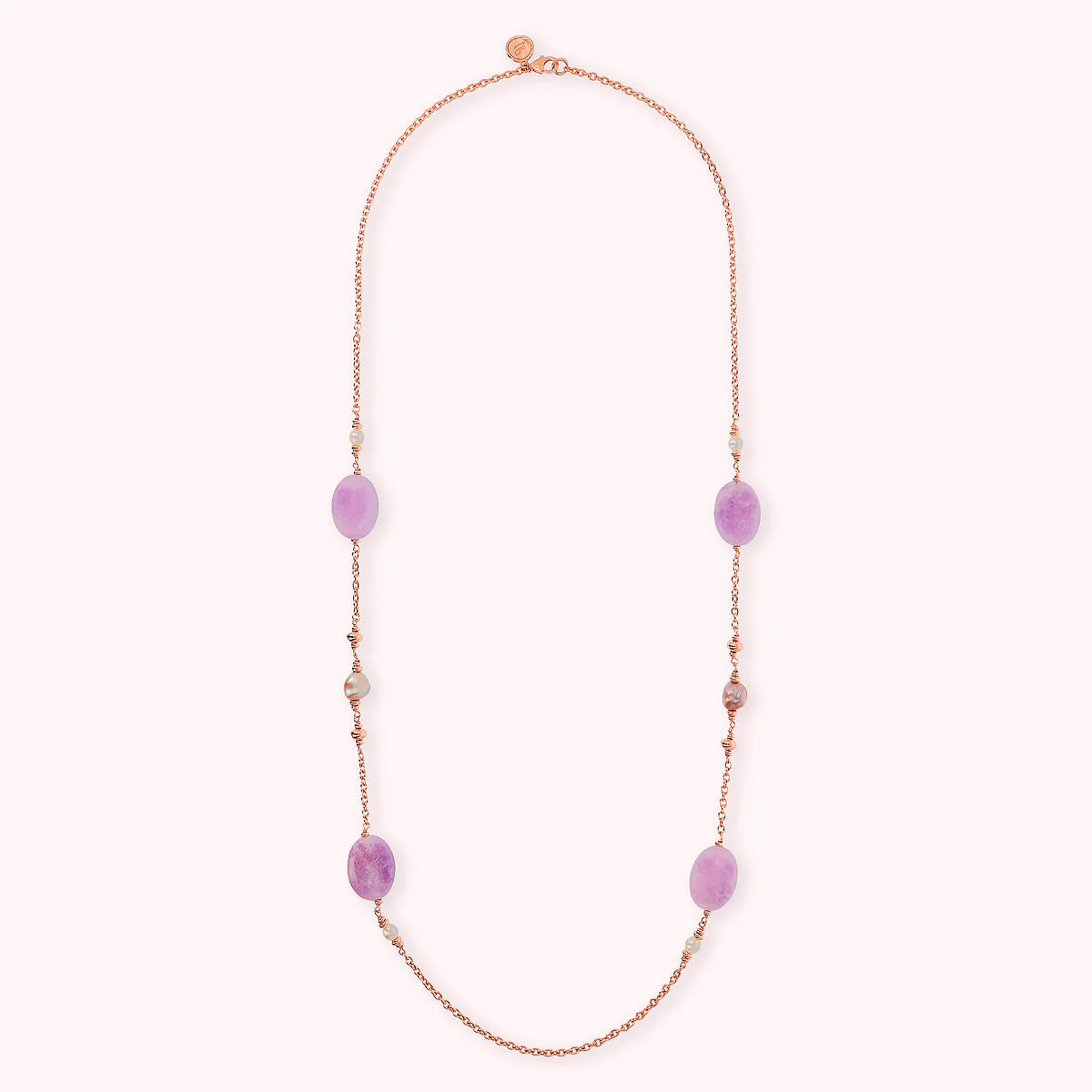Collana donna catena rolo con Quarzite Viola e Perle d'Acqua Dolce Multicolore Bronzallure