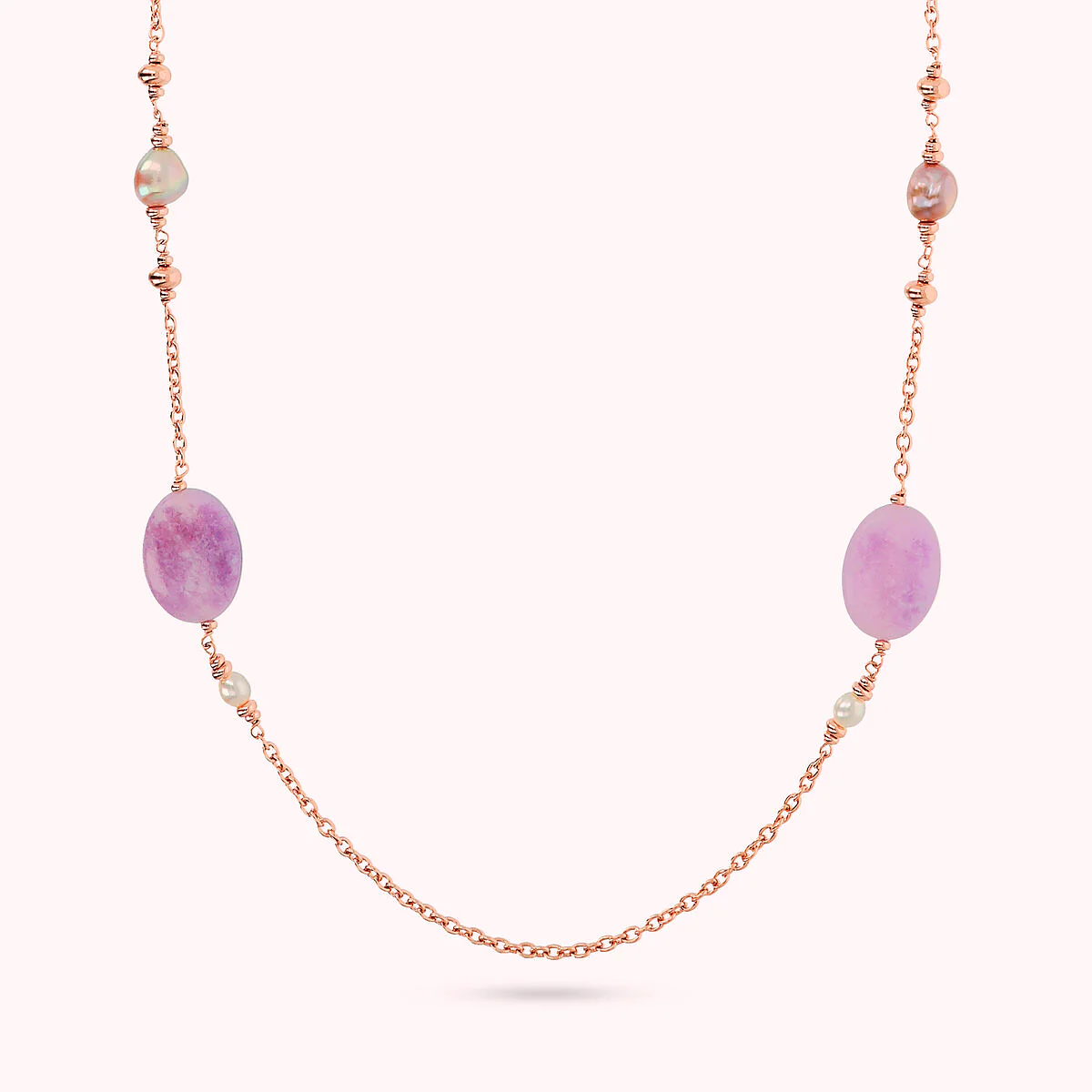 Collana donna catena rolo con Quarzite Viola e Perle d'Acqua Dolce Multicolore Bronzallure - immagine 2