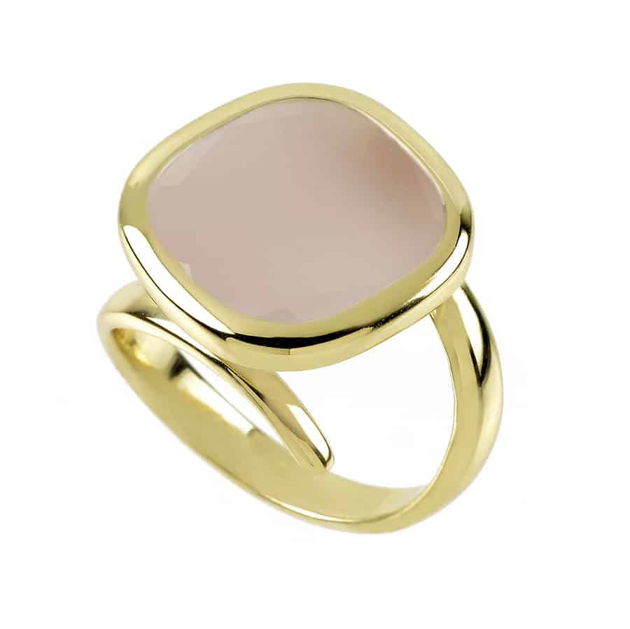 Anello Aquacaramelle con pasta vitrea rosa milky taglio antico Aquaforte