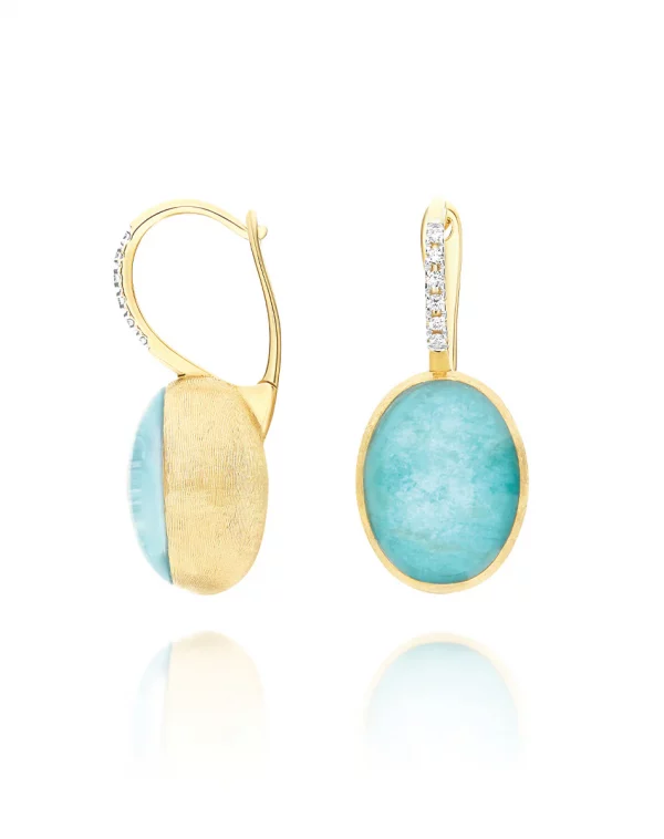 Orecchini Ciliegine Anice "Boules" in oro inciso, diamanti, cristallo di rocca e amazonite (medi) Nanis - immagine 2