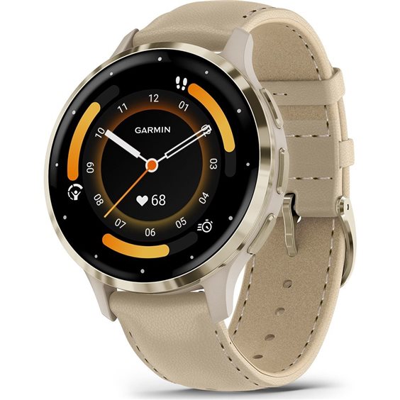 Orologio Venu® 3S French Gray & Soft Gold con cinturino in pelle Garmin