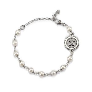 Bracciale donna argento brunito con filo di perle e simbolo Sacco