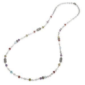 Collana donna lunga argento brunito con zirconia sfaccettata multicolor Gerardo Sacco